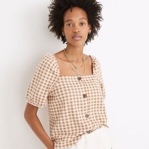 Madewell Cream/Tan Gingham Blouse